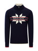 Dale of Norway - Nale Men's 1/4 Zip Sweater: Navy/Off White/Red Rose, 96471-C00_product
Photo credits: Dale of Norway
Nåle - Lightweight merino wool Norwegian ski sweater with Nordic rose pattern and quarter zip collar.