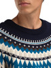 Dale of Norway - Losna Men's Crewneck Sweater: Coffee/Navy/Arctic Blue, 96411-M01_Pattern detail
Photo credits:Dale of Norway
A heavyweight Norwegian wool sweater with zigzag Fair Isle-inspired Nordic pattern and crew neck design.