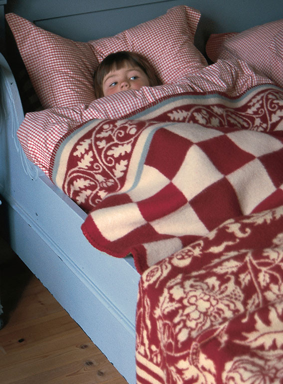 Oleana Blanket with Squares and Floral Pattern, 201A Red