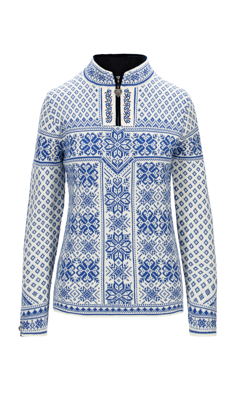 Dale of Norway - Peace Women's 1/4 Zip Sweater: Off White/Ultramarine,  13312-H