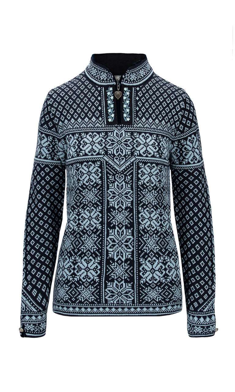 Dale of Norway - Peace Women's 1/4 Zip Sweater, Navy/Ice Blue