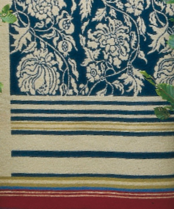 Oleana Blanket with Floral Pattern and Accent Stripes, 203B Blue
