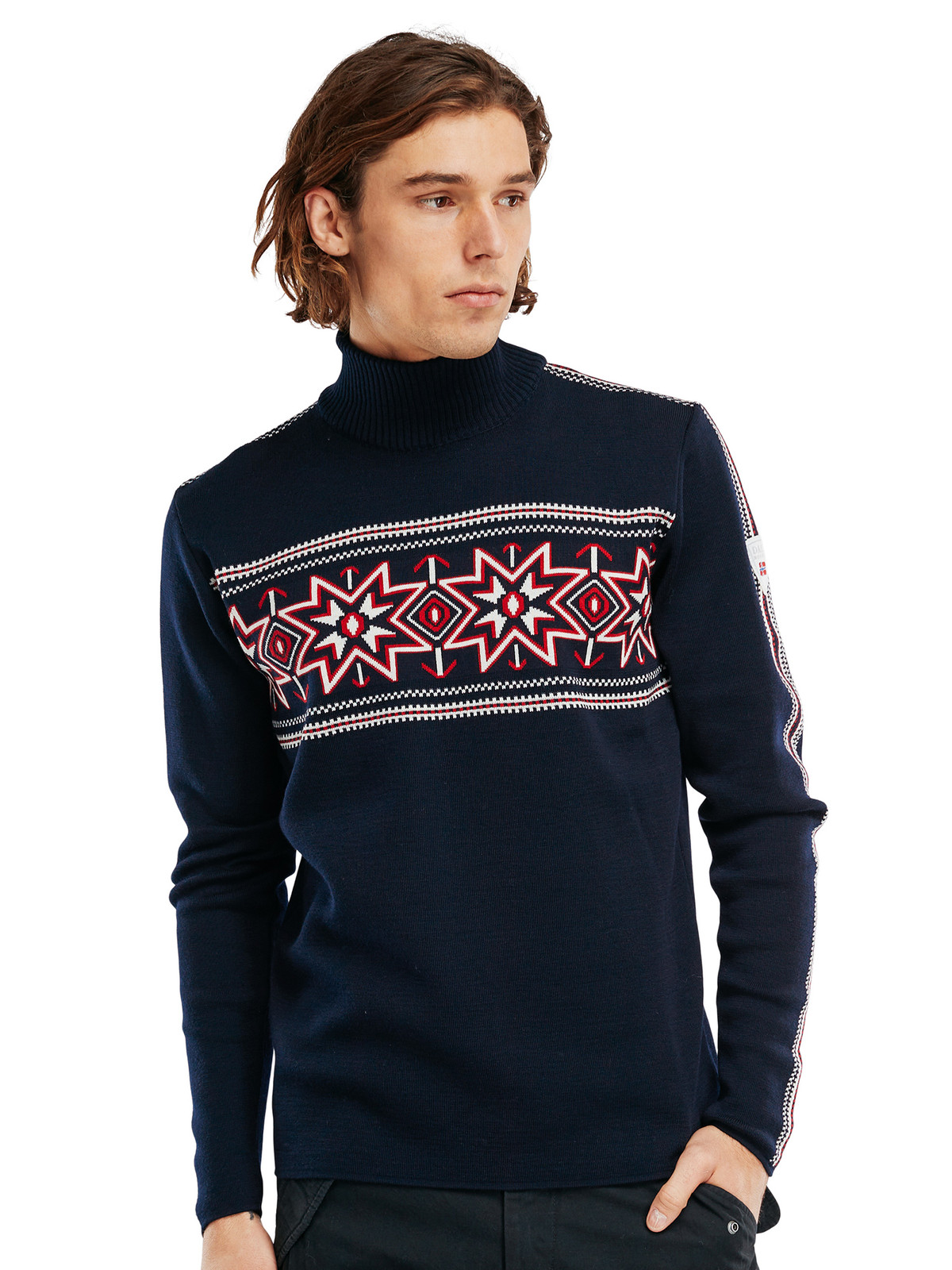 Dale of Norway Olympia Men's Sweater, Navy/Off White/Raspberry, 95191 ...