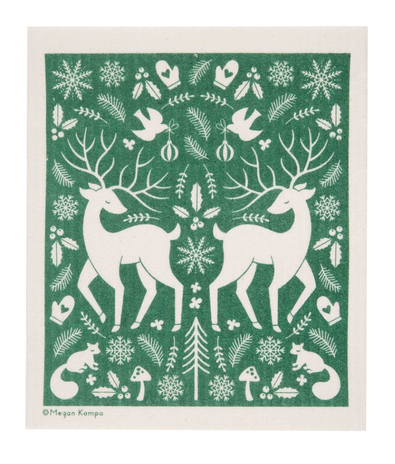 Swedish Christmas Dishcloth - Deer Green, 222.12G