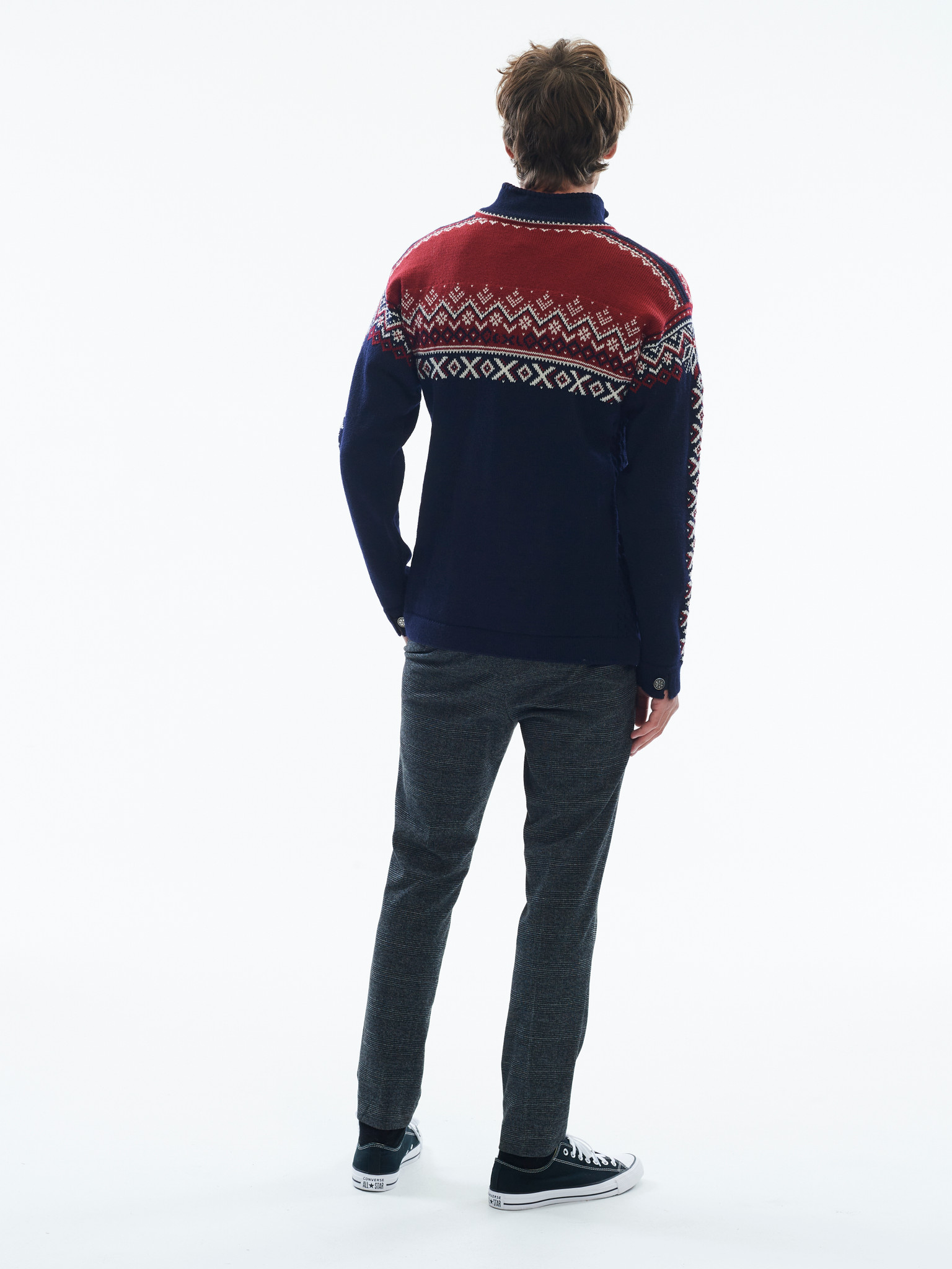Dale of Norway 140th Anniversary Men's 1/4 Zip Sweater - Navy/Red Rose ...