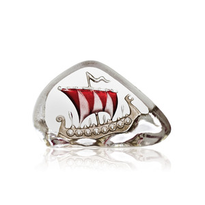 Mats Jonasson Crystal - Medium Red Viking Ship | The Nordic Shop