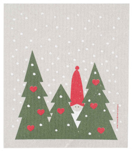 Swedish Christmas dish cloth, Tomte in Forest design
