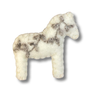Felted Wool Ornament - Dala Horse, White (11131)