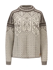 Dale of Norway - 1994 Lillehammer Women's Crewneck Sweater: Vanilla Sugar/Natural White/Coffee, 95881-M00_Product
Photo credits: Dale of Norway
Heavyweight sweater with drop-back hem and loose fit in natural undyed wool
