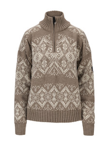 Dale of Norway - Roset Women's Windproof Sweater: Mountainstone/Off White, 96301-P00_Product
Photo Credits: Dale of Norway
Dale of Norway Roset women’s windproof quarter-zip sweater in Mountainstone and Off White with Norwegian patterning, side zippers, hidden pockets, and thumbhole cuffs, style 96301-P00.