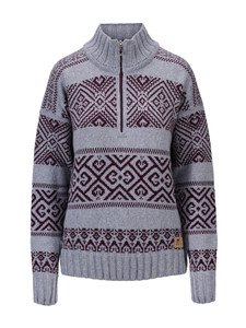 Dale of Norway - Rasletind Women's 1/4 Zip Sweater: Light Blue Mel/Wine, 96121-D00_Product
Photo Credits: Dale of Norway