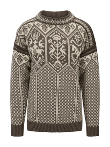 Dale of Norway - 1994 Lillehammer Men's Crewneck Sweater: Nutmeg/Natural White/Vanilla Sugar, 95891-M00 _product
Photo credits: Dale of Norway
Undyed wool Norwegian Olympic sweater with Norse mythology pattern