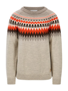 Dale of Norway - Losna Men's Crewneck Sweater: Birch Melange/Vanilla Sugar/Orange (Roth Red), 964211-M00_product
Photo credits Dale of Norway
A chunky wool Norwegian knit with zigzag Fair Isle pattern