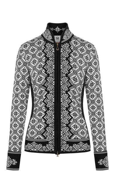 Dale of Norway - Christiania Women's Cardigan: Black/Off White, 81951-F_Product
Photo Credits: Dale of Norway
light weight mid-layer with full length 2-way zipper and high neck. intricate design elements and decorative embellishments throughout. 