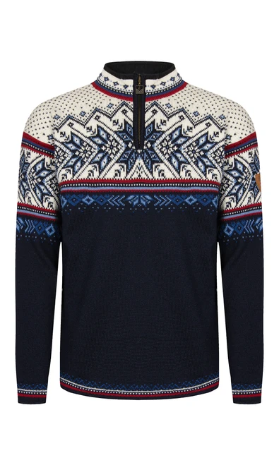 Dale of Norway - Vail Men's 1/4 Zip Sweater: Midnight Navy/Off White/Red Rose, 90331-C00_product
Photo Credits: Dale of Norway
Heavy weight mid-layer with fleece lined collar, and optional draw-cord hem. Alpine world championship sweater design