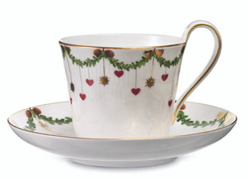 Royal Copenhagen Star Fluted Christmas High Handled Cup and Saucer