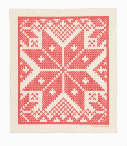 Swedish dish cloth, Red Selbu design