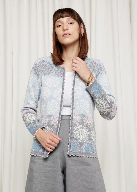 Oleana - Scallop Edge Cardigan: Light Blue, 329-Q | The Nordic Shop