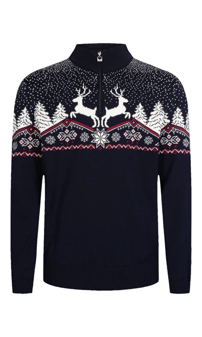 Dale of Norway - Men's 1/4 Zip Dale Christmas Sweater: Navy/Off White/Red Rose, 93931-C00_product
Photo: Dale of Norway
Medium weight mid-layer in 100% merino wool