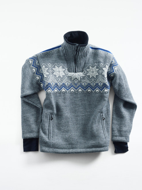 Dale of Norway - Fongen Men's Windstopper Sweater: Smoke/Off  White/Indigo/Light Charcoal, 93971-E