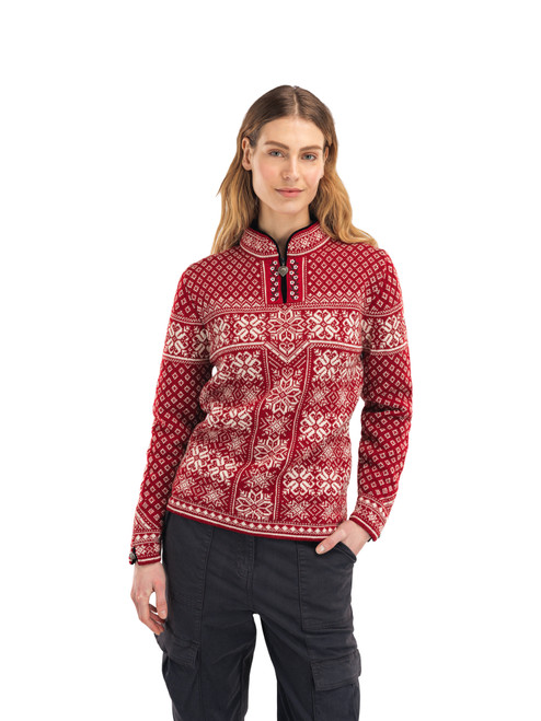 Dale of Norway - Peace Women's 1/4 Zip Sweater: Red Rose/Off White