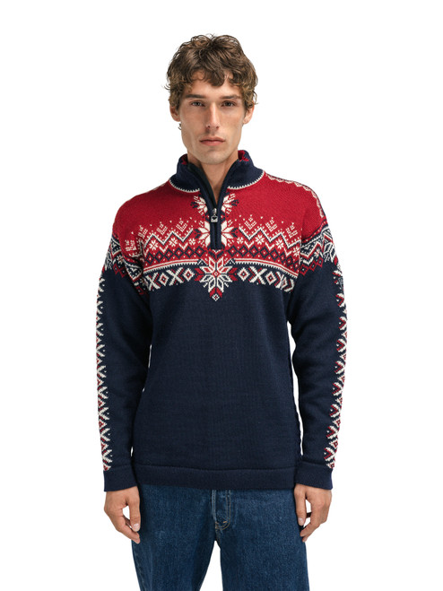 Dale of Norway - 140th Anniversary Men's 1/4 Zip Sweater: Navy/Red