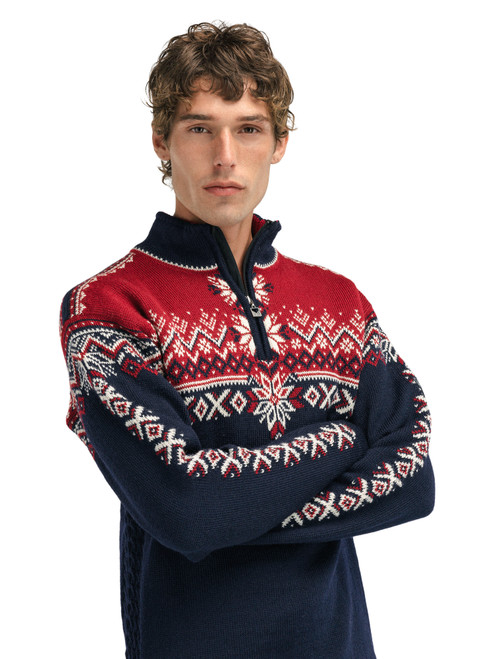Dale of Norway - 140th Anniversary Men's 1/4 Zip Sweater: Navy/Red