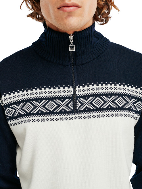 Dale of Norway - Dalestolen Men's 1/4 Zip Sweater: Off White/Navy