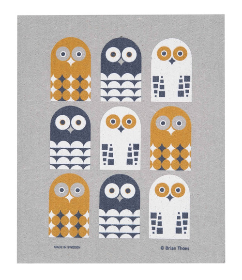 222.50 G Swedish Dishcloth: Owl Family with Gold accents