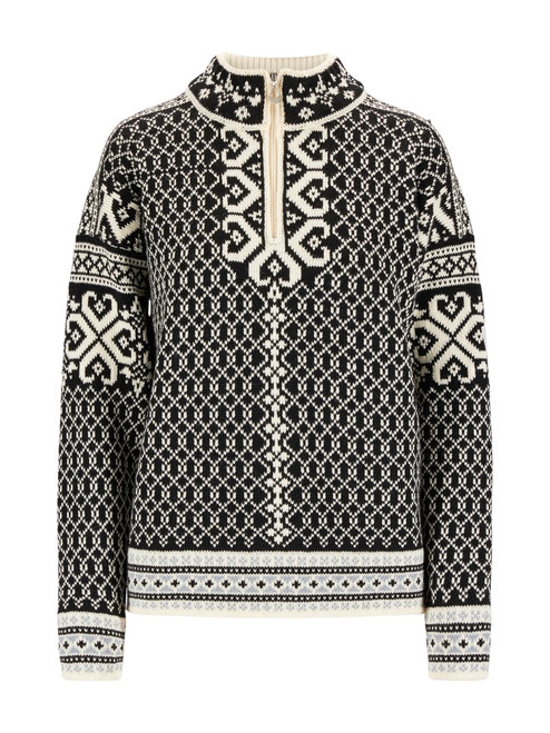 Dale of Norway - Leknes Women's 1/4 Zip Sweater: Coffee/Off White/Metal, 95921-R00_product
Photo Credits: Dale of Norway
Heavyweight mid-layer with Viking-inspired pattern elements. Retro Olympic sweater design with a medium-high neck and loose fit for sport or fashion.