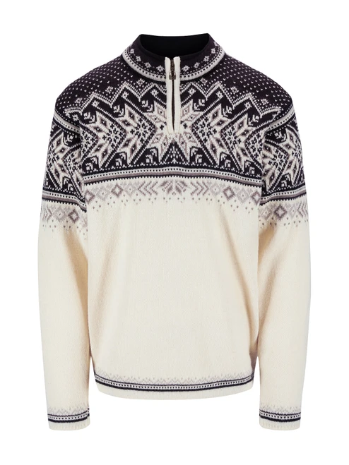 Dale of Norway - Vail Men's 1/4 Zip Sweater: Off White/Coffee/Mountainstone, 90331-P01_product
Photo Credits: Dale of Norway
Heavy weight mid-layer with fleece lined collar and optional draw-cord hem.
Alpine World Ski Championship sweater design