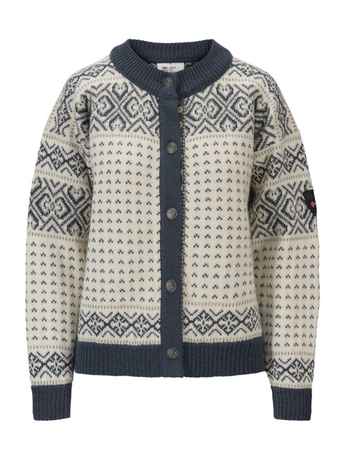 Dale of Norway - Hannah Women's Cardigan: Off White/Steel/Light Charcoal, 85841-A00_Product
Photo credits: Dale of Norway
Heavyweight mid-layer with a loose fit, round neck, Norwegian pewter buttons, and vintage-inspired design.