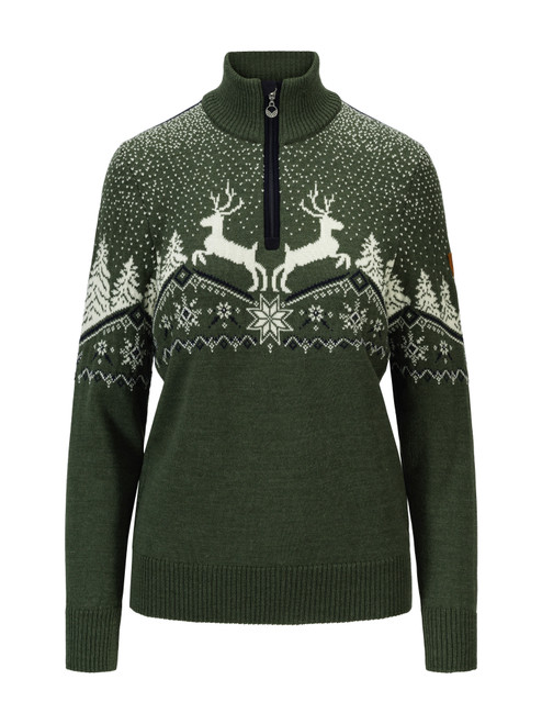 Dale of Norway - Women's 1/4 Zip Dale Christmas Sweater: Loden Green/Off White/Navy, 93921-N01_Product
Photo credits: Dale of Norway