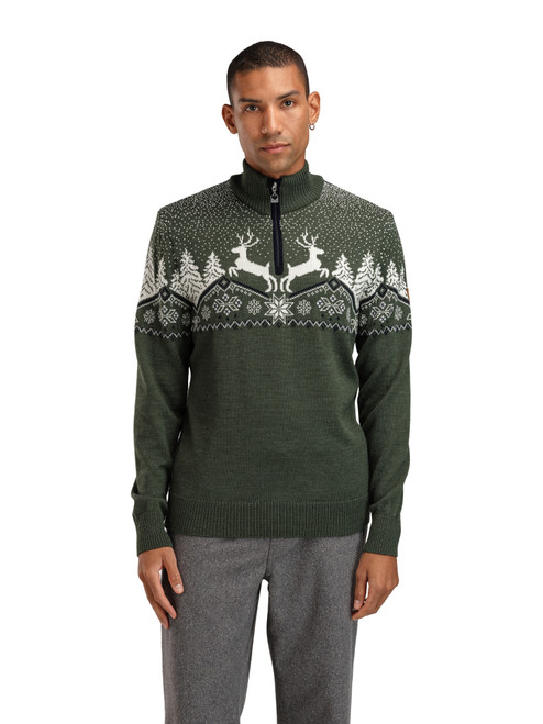 Dale of Norway - Men's 1/4 Zip Dale Christmas Sweater: Loden Green