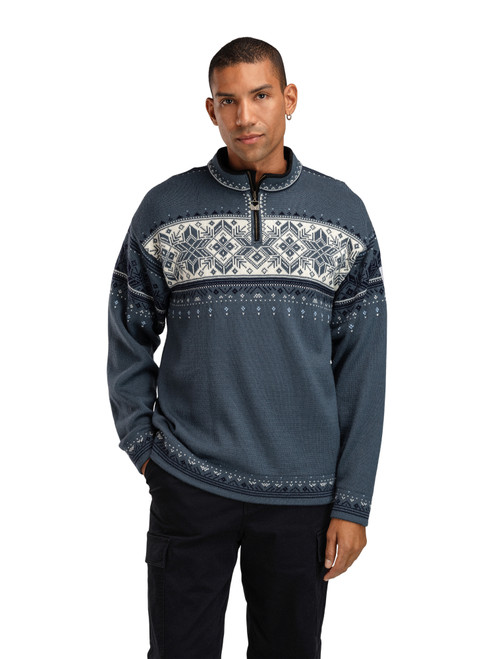 Dale of Norway - Blyfjell Unisex 1/4 Zip Sweater: Steel/Off White