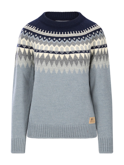 Dale of Norway - Losna Women's Crewneck Sweater: Mid Blue Melange/Light Charcoal/Smoke, 96421-H00_product
Photo credits: Dale of Norway
A chunky wool Norwegian knit with zigzag Fair Isle pattern