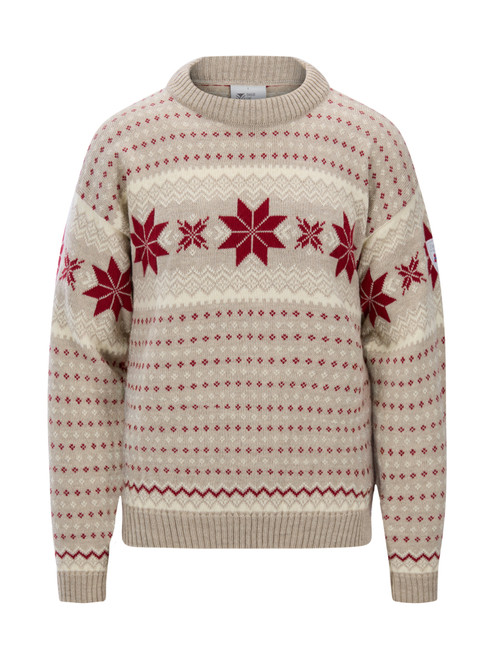 Dale of Norway - Egersund Men's Sweater: Sand Melange/Off White/Red Rose, 96371-P00_Product
Norwegian wool holiday sweater with traditional Nordic pattern and crew neck.
Photo credits: Dale of Norway