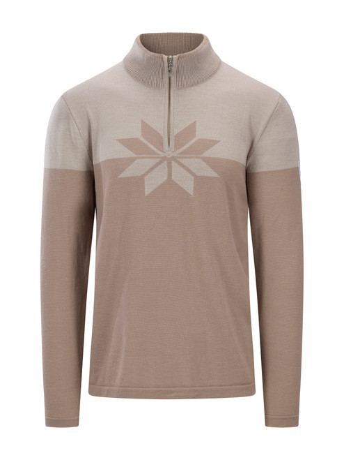Dale of Norway - Breidablikk Men's 1/4 Zip Sweater: Mountainstone/Sand, 96431-P00_Product
Photo credits: Dale of Norway
A lightweight merino wool Norwegian sweater with Nordic snowflake eight petal rose pattern and modern Scandinavian design.