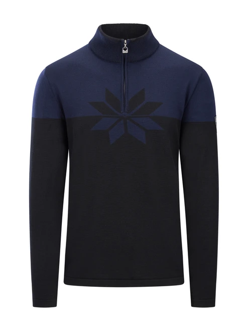 Dale of Norway - Breidablikk Men's 1/4 Zip Sweater: Navy/Black, 96431-C00_Product
Photo credits: Dale of Norway
A lightweight merino wool Norwegian sweater with Nordic snowflake eight petal rose pattern and modern Scandinavian design.