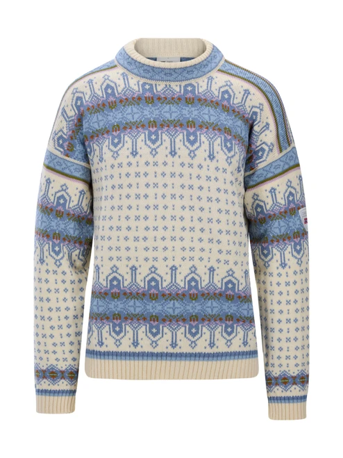 Dale of Norway - Albertville Men's Sweater: Off White/Blue Shadow/Ice Blue, 96351-A00_Product
Photo credits: Dale of Norway
A heavyweight Norwegian wool ski sweater with classic Nordic Olympic pattern and crew neck alpine design.