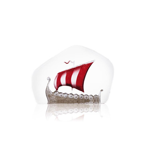 Mats Jonasson Crystal - Medium Red Viking Ship | The Nordic Shop