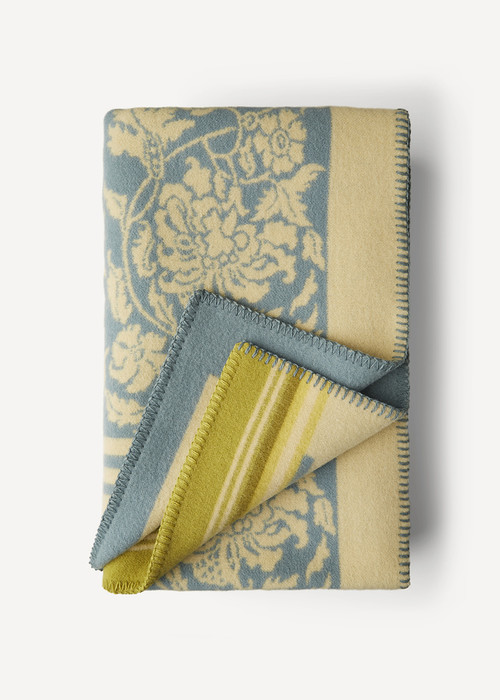 Oleana Blanket with Floral Pattern and Accent Stripes, 203F Light Blue