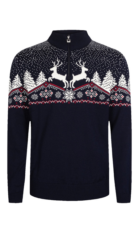 Dale of Norway - Men's 1/4 Zip Dale Christmas Sweater: Navy/Off
