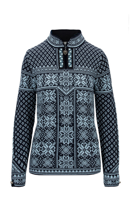 Dale of Norway - Peace Women's 1/4 Zip Sweater, Navy/Ice Blue