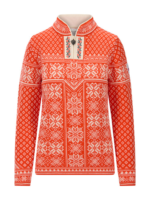 Dale of Norway - Peace Women's 1/4 Zip Sweater: Orange (Roth Red