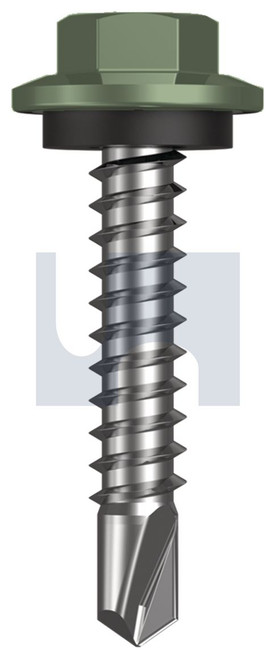 METAL SDS HEX HEAD + WASHER | C1022 Hardened | CL4 PE MET SEAL HX:12-14X 30 (PALE EUCALYPT (MIST GREEN)-CL4)
