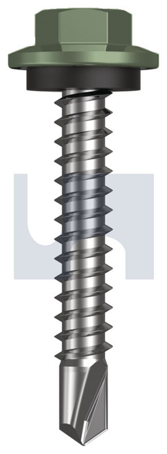 METAL SDS HEX HEAD + WASHER | C1022 Hardened | CL4 PE MET SEAL HX:12-14X 35 (PALE EUCALYPT (MIST GREEN)-CL4)