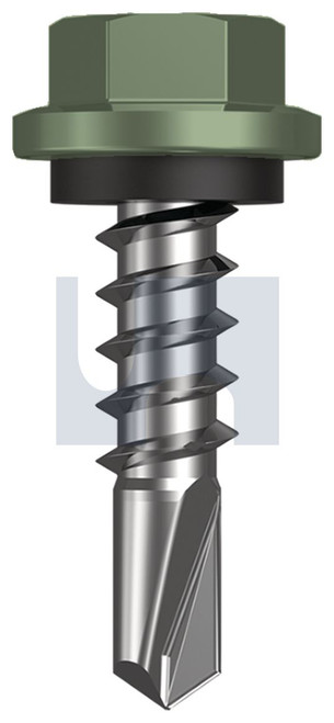METAL SDS HEX HEAD + WASHER | C1022 Hardened | CL4 PE MET SEAL HX:14-10X 25 (PALE EUCALYPT (MIST GREEN)-CL4)