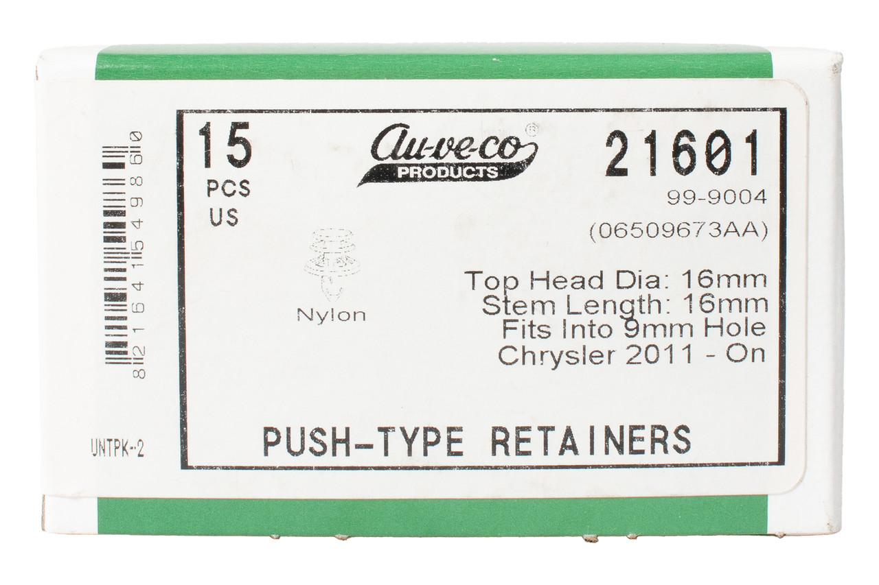 Auveco Chrysler Push Type Retainer 15PC Fits 2011-2021 Dodge Durango Model 21601