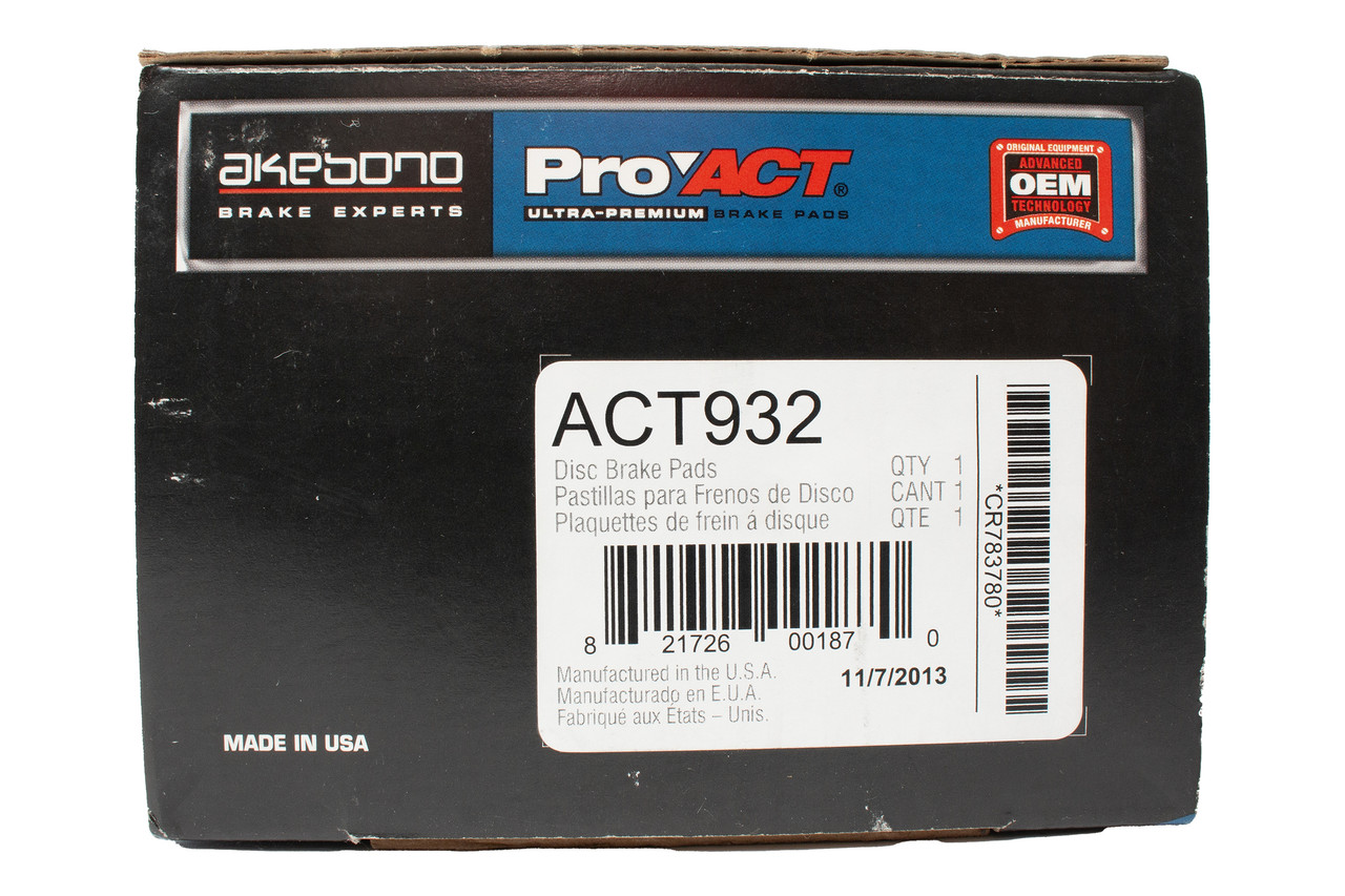 Akebono ProAct Rear Brake Pads Fits 2003-2011 Ford Crown Victoria Part ID ACT932